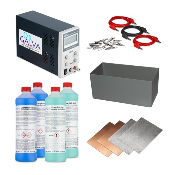Kit de Cuivre brillant + Nickel - Kit complet pour cuivrage et nickelage par galvanisation en bain